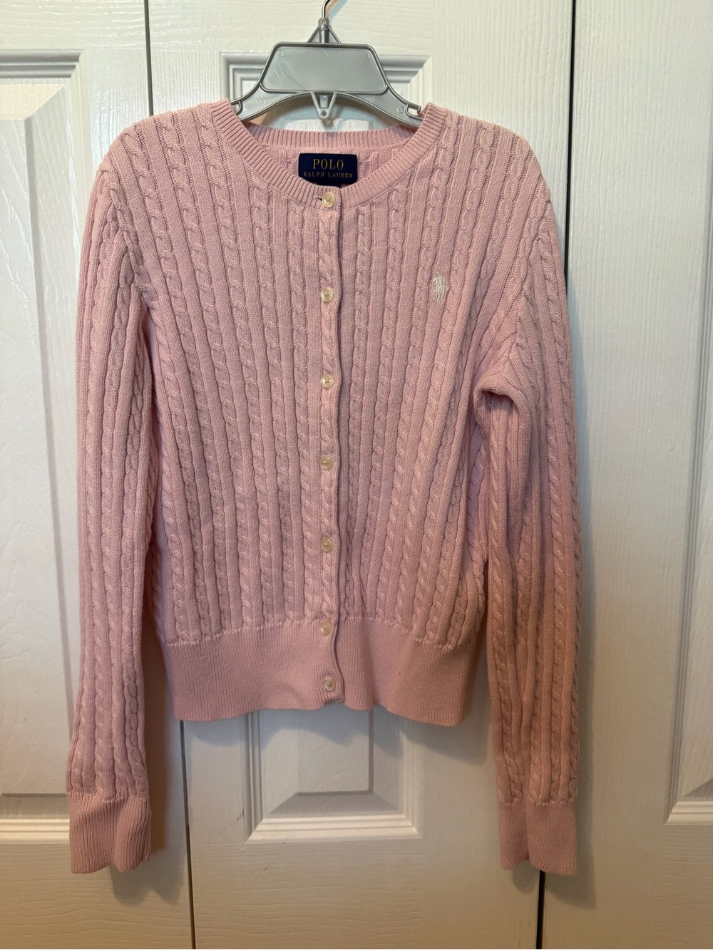 Polo by Ralph Lauren Light Pink Cable-Knit Button Cardigan. Size (8-10)